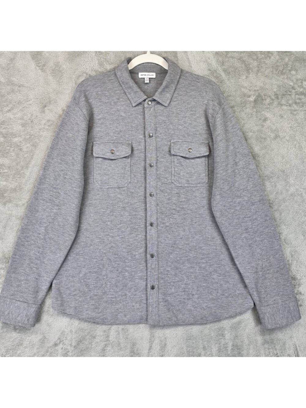 Peter Millar Shirt Jacket Mens Large Gray Wool Blend Snap Front Casual Knit